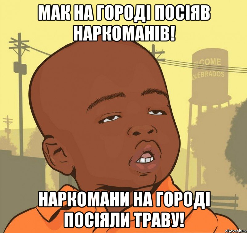 мак на городі посіяв наркоманів! наркомани на городі посіяли траву!, Мем Пацан наркоман