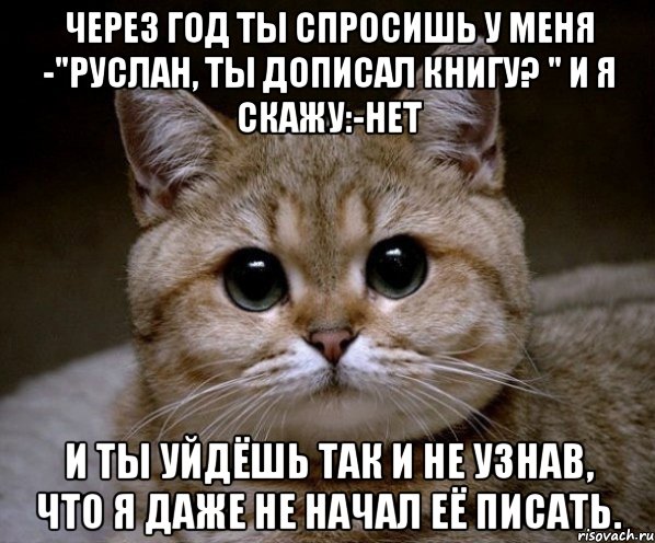 Через год ты спросишь у меня -"Руслан, ты дописал книгу? " И я скажу:-Нет И ты уйдёшь так и не узнав, что я даже не начал её писать., Мем Пидрила Ебаная