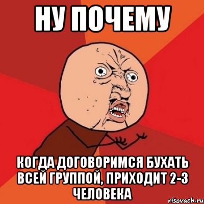 ну почему когда договоримся бухать всей группой, приходит 2-3 человека, Мем Почему