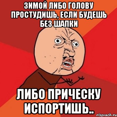 зимой либо голову простудишь, если будешь без шапки либо прическу испортишь.., Мем Почему