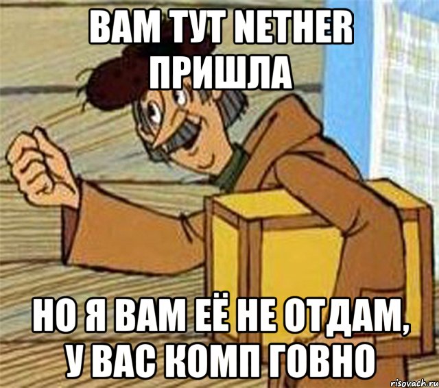 вам тут Nether пришла но я вам её не отдам, у вас комп говно, Мем Почтальон Печкин