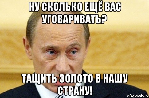 ну сколько ещё вас уговаривать? тащить золото в нашу страну!, Мем путин