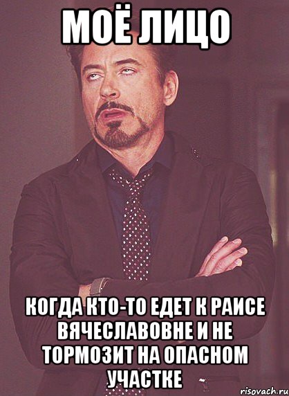 моё лицо когда кто-то едет к раисе вячеславовне и не тормозит на опасном участке, Мем твое выражение лица