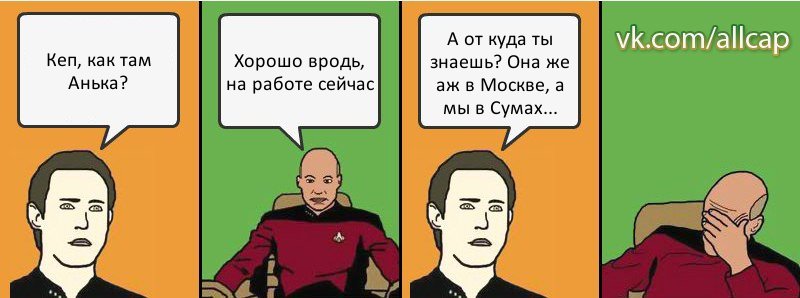 Кеп, как там Анька? Хорошо вродь, на работе сейчас А от куда ты знаешь? Она же аж в Москве, а мы в Сумах..., Комикс с Кепом