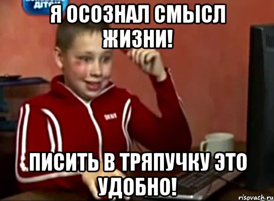 Я осознал смысл жизни! Писить в тряпучку это удобно!, Мем Сашок (радостный)