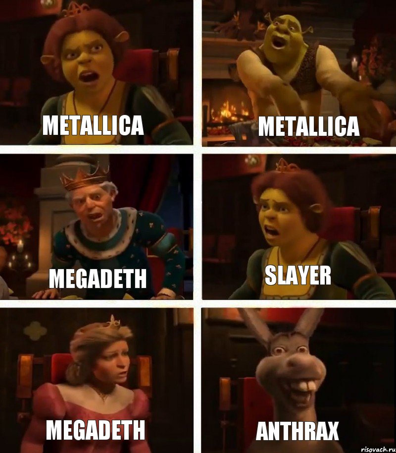 Metallica Megadeth Megadeth Metallica Slayer Anthrax, Комикс  Шрек Фиона Гарольд Осел