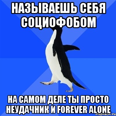 называешь себя социофобом на самом деле ты просто неудачник и forever alone, Мем  Социально-неуклюжий пингвин