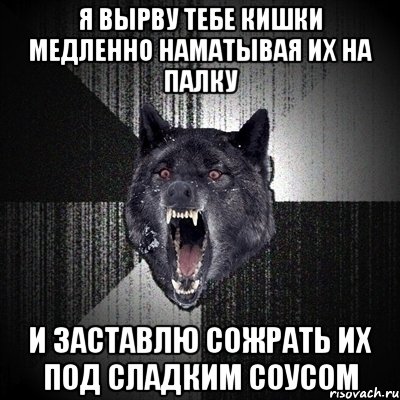 я вырву тебе кишки медленно наматывая их на палку и заставлю сожрать их под сладким соусом, Мем Сумасшедший волк