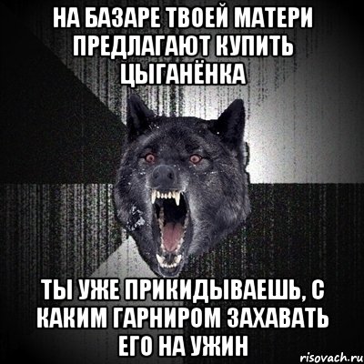 на базаре твоей матери предлагают купить цыганёнка ты уже прикидываешь, с каким гарниром захавать его на ужин, Мем Сумасшедший волк