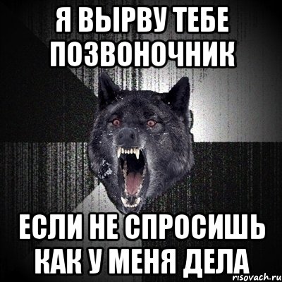 я вырву тебе позвоночник если не спросишь как у меня дела, Мем Сумасшедший волк