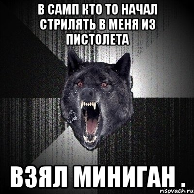 В самп кто то начал стрилять в меня из пистолета Взял миниган ., Мем Сумасшедший волк