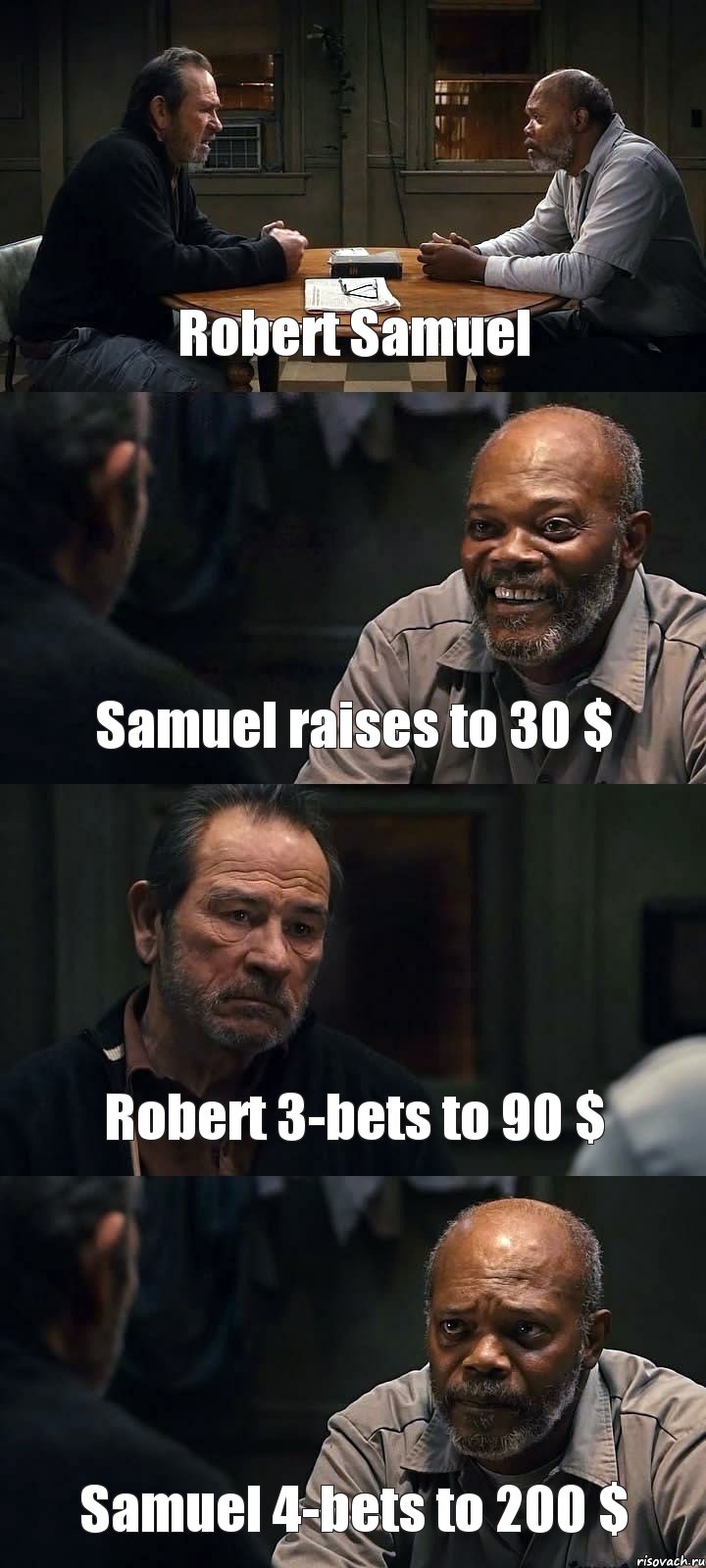 Robert Samuel Samuel raises to 30 $ Robert 3-bets to 90 $ Samuel 4-bets to 200 $, Комикс The Sunset Limited