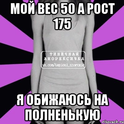 мой вес 50 а рост 175 я обижаюсь на полненькую, Мем Типичная анорексичка