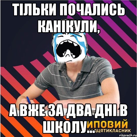 тільки почались канікули, а вже за два дні в школу..., Мем Типовий одинадцятикласник