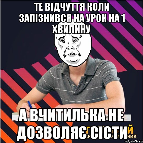 те відчуття коли запізнився на урок на 1 хвилину а вчитилька не дозволяє сісти