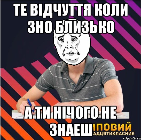 те відчуття коли зно близько а ти нічого не знаеш, Мем Типовий одинадцятикласник