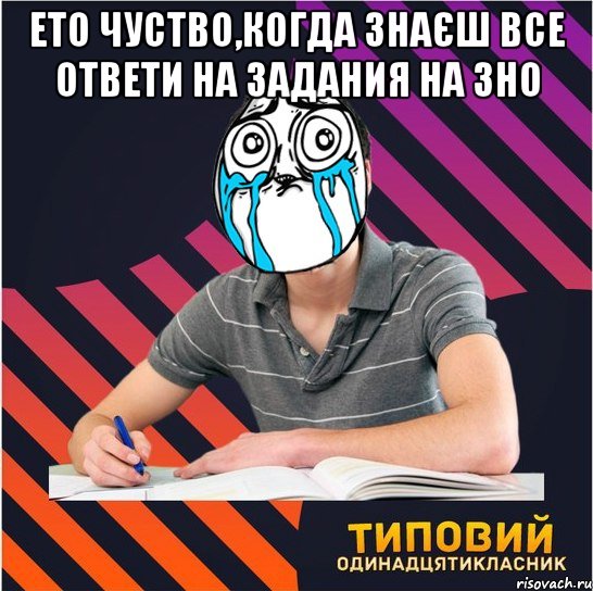 Ето чуство,когда знаєш все ответи на задания на ЗНО , Мем Типовий одинадцятикласник