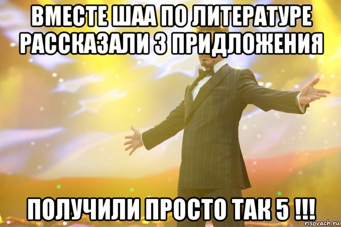 Вместе Шаа по литературе рассказали 3 придложения получили просто так 5 !!!, Мем Тони Старк (Роберт Дауни младший)