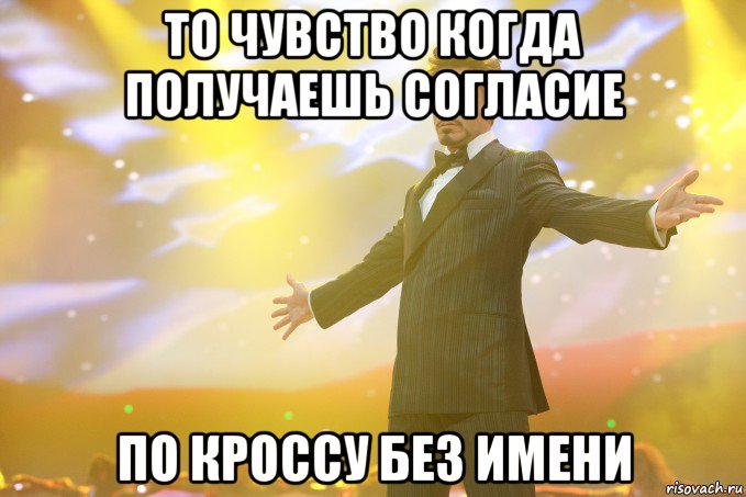 то чувство когда получаешь согласие по кроссу без имени, Мем Тони Старк (Роберт Дауни младший)