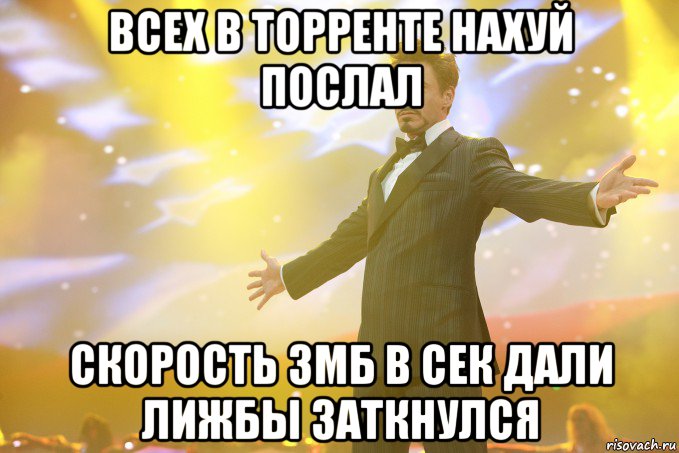 Всех в торренте нахуй послал скорость 3мб в сек дали лижбы заткнулся, Мем Тони Старк (Роберт Дауни младший)