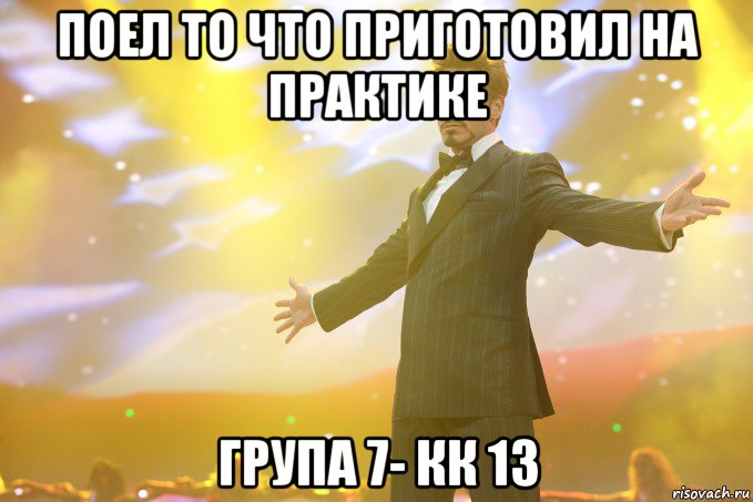 Поел то что приготовил на практике група 7- кк 13, Мем Тони Старк (Роберт Дауни младший)