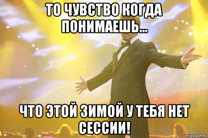 То чувство когда понимаешь... Что этой зимой у тебя нет сессии!, Мем Тони Старк (Роберт Дауни младший)