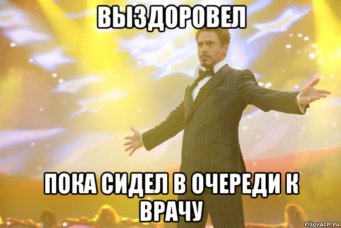 ВЫЗДОРОВЕЛ ПОКА СИДЕЛ В ОЧЕРЕДИ К ВРАЧУ, Мем Тони Старк (Роберт Дауни младший)