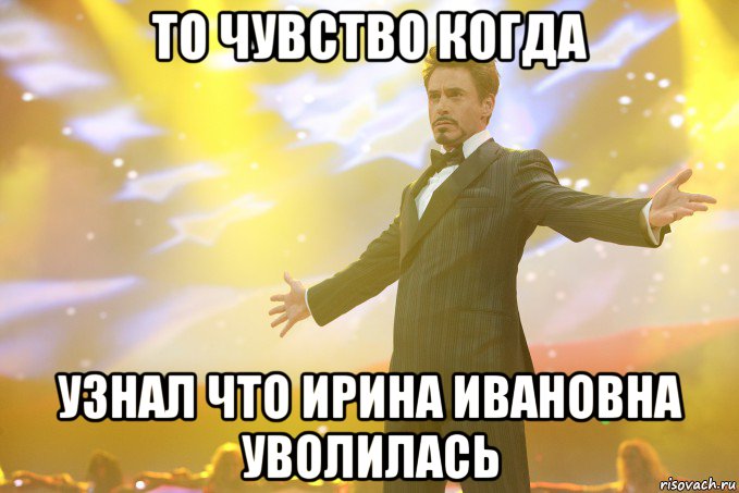 то чувство когда узнал что ирина ивановна уволилась, Мем Тони Старк (Роберт Дауни младший)