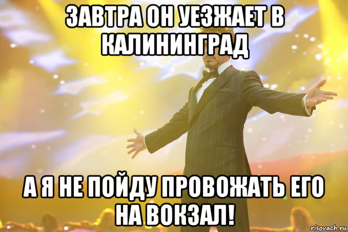 завтра он уезжает в калининград а я не пойду провожать его на вокзал!, Мем Тони Старк (Роберт Дауни младший)