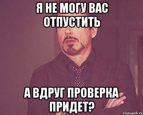 я не могу вас отпустить а вдруг проверка придет?, Мем твое выражение лица