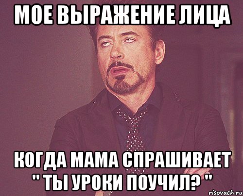 Мое выражение лица Когда мама спрашивает " Ты уроки поучил? ", Мем твое выражение лица