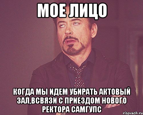 Мое лицо Когда мы идем убирать актовый зал,всвязи с приездом нового ректора СамГупс, Мем твое выражение лица