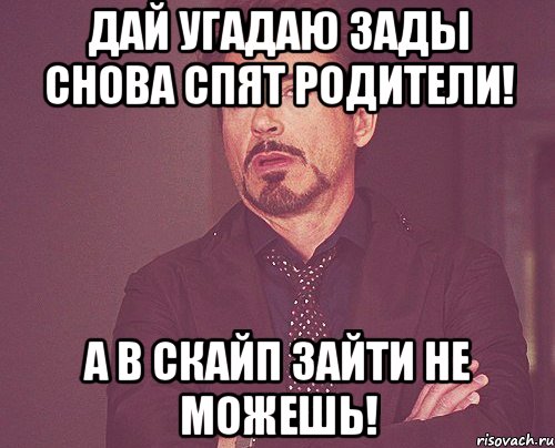 Дай угадаю зады снова спят родители! А в скайп зайти не можешь!, Мем твое выражение лица