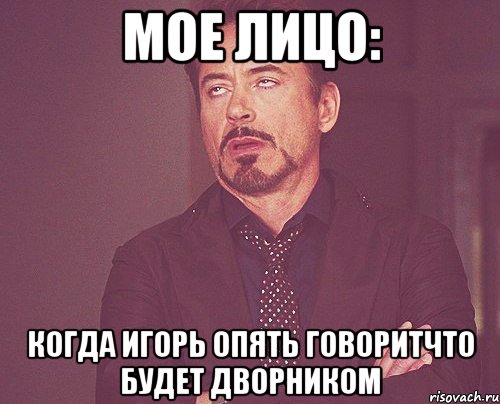 Мое лицо: когда Игорь опять говоритчто будет дворником, Мем твое выражение лица