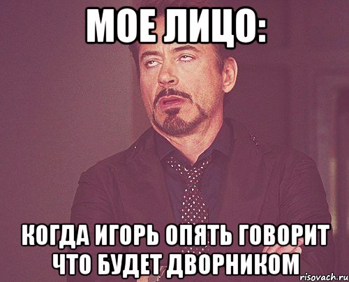 Мое лицо: Когда Игорь опять говорит что будет дворником, Мем твое выражение лица