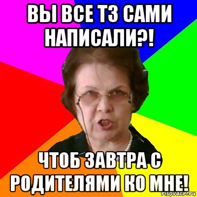 вы все тз сами написали?! чтоб завтра с родителями ко мне!, Мем Типичная училка