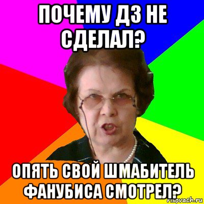 почему дз не сделал? опять свой шмабитель фанубиса смотрел?, Мем Типичная училка