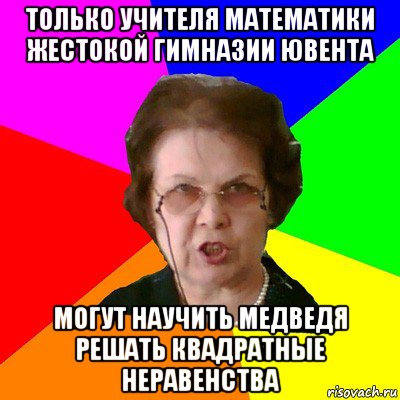 только учителя математики жестокой гимназии ювента могут научить медведя решать квадратные неравенства, Мем Типичная училка