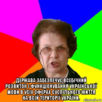  Держава забезпечує всебічний розвиток і функціонування української мови в усіх сферах суспільного життя на всій території України., Мем Типичная училка