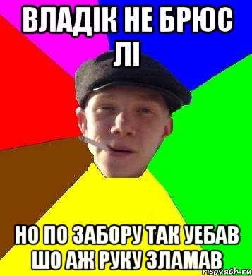 владік не брюс лі но по забору так уебав шо аж руку зламав, Мем умный гопник