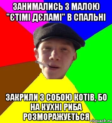 занимались з малою "єтімі дєламі" в спальні закрили з собою котів, бо на кухні риба розморажуеться, Мем умный гопник