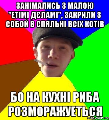 занімались з малою "етімі дєламі", закрили з собой в спяльні всіх котів бо на кухні риба розморажуеться, Мем умный гопник