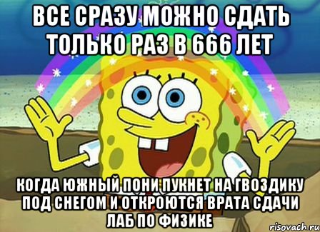 все сразу можно сдать только раз в 666 лет когда южный пони пукнет на гвоздику под снегом и откроются врата сдачи лаб по физике, Мем Воображение (Спанч Боб)