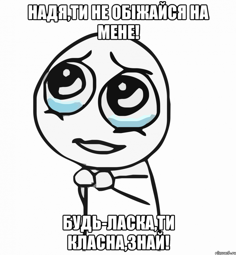 Надя,ти не обіжайся на мене! Будь-ласка,ти класна,знай!, Мем  ну пожалуйста (please)