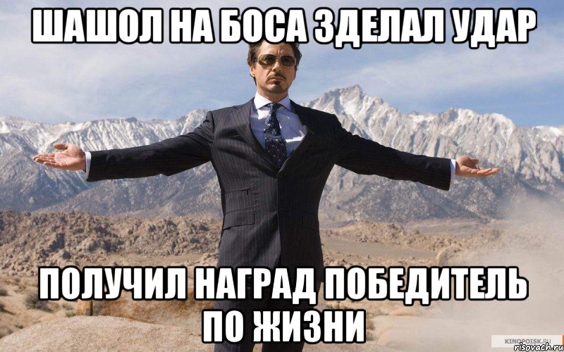 шашол на боса зделал удар получил наград победитель по жизни, Мем железный человек