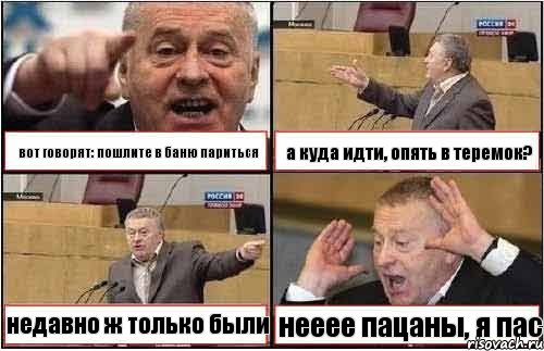 вот говорят: пошлите в баню париться а куда идти, опять в теремок? недавно ж только были нееее пацаны, я пас, Комикс жиреновский