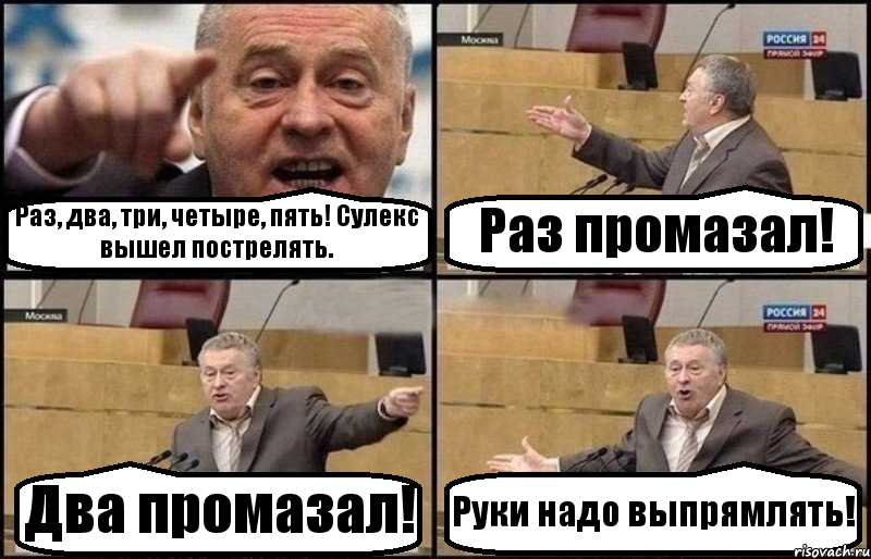 Раз, два, три, четыре, пять! Сулекс вышел пострелять. Раз промазал! Два промазал! Руки надо выпрямлять!, Комикс Жириновский