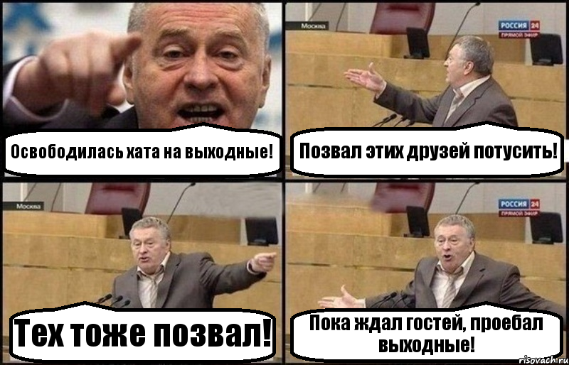 Освободилась хата на выходные! Позвал этих друзей потусить! Тех тоже позвал! Пока ждал гостей, проебал выходные!, Комикс Жириновский