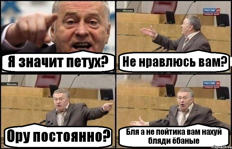 Я значит петух? Не нравлюсь вам? Ору постоянно? Бля а не пойтика вам нахуй бляди ёбаные, Комикс Жириновский