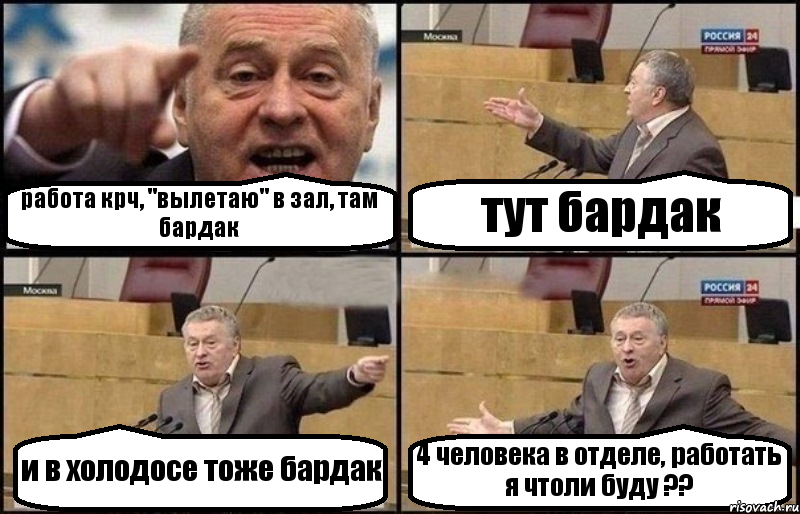 работа крч, "вылетаю" в зал, там бардак тут бардак и в холодосе тоже бардак 4 человека в отделе, работать я чтоли буду ??, Комикс Жириновский